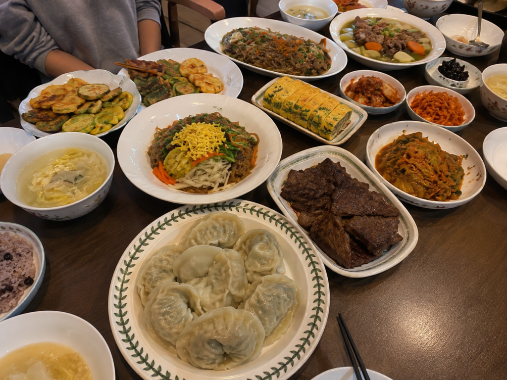 Traditional Korean holiday dinner table at home